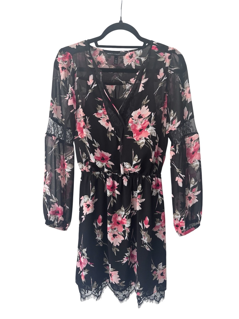 Black Floral Lace-Trim Women’s Dress